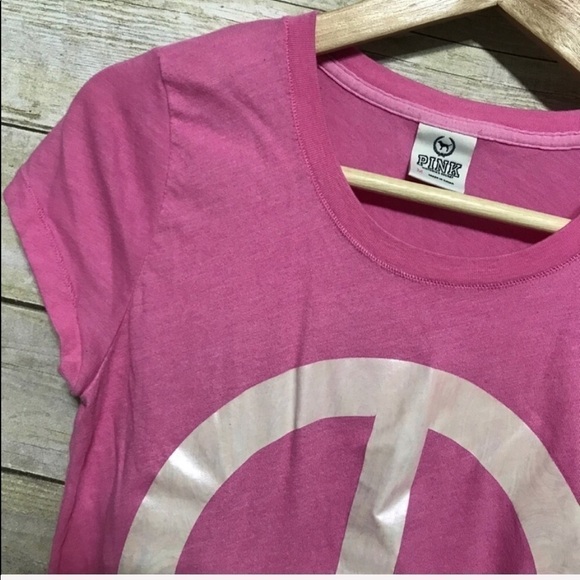 PINK Victoria's Secret iridescent peace sign graphic tee size medium - Picture 4 of 7